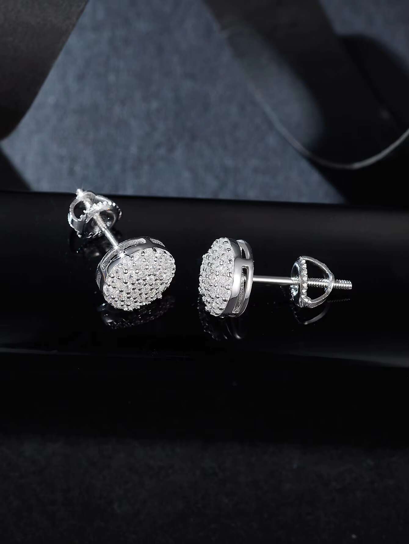 925 Sterling Silver Moissanite Diamond Stud Earrings Classic Style Screw Back with Iced Rhodium Plating Fine Jewelry