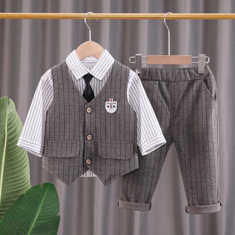 2023 Spring Autumn Toddler Baby Kids Boys Gentleman Clothing Sets Party Wedding Clothes Suit T-shirt+Vest+Pants 3pcs Set 0-4Y R250606
