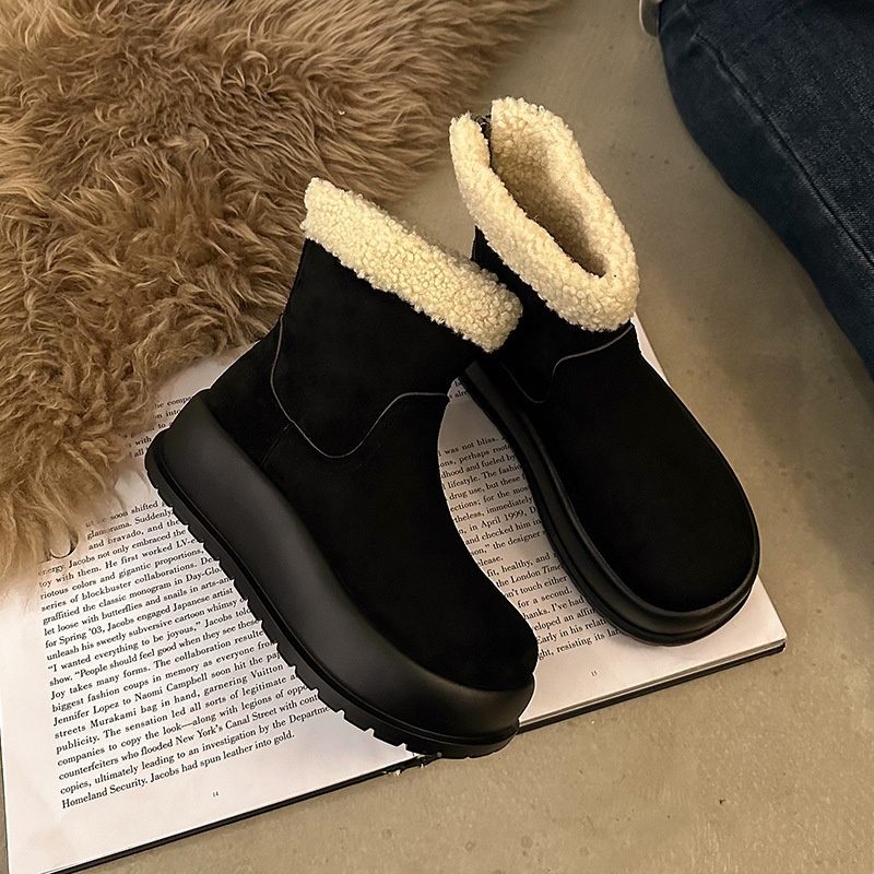 2025 free shipping autumn and winter new female designer retro warm snow boots with thick velvet sole and anti slip cotton shoes