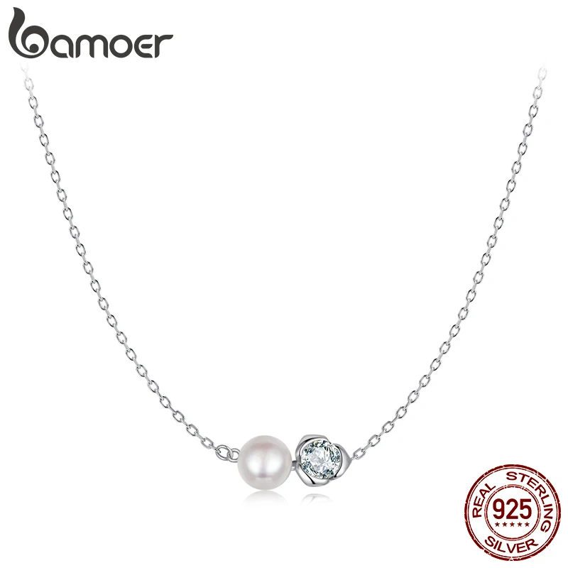 BAMOER White Gold Plated Moissanite Rose Necklace for Women, Real 925 Sterling Silver Small Flower Necklace Christmas Gift MSN040