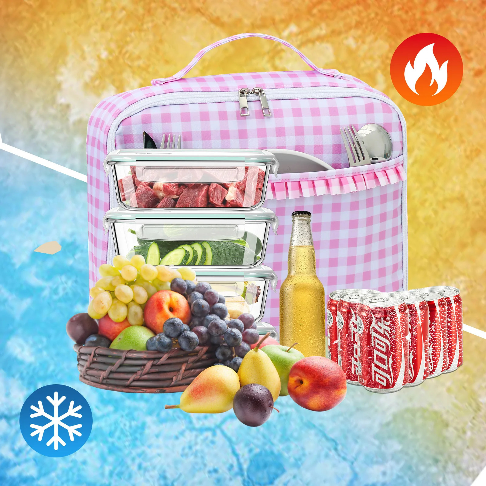 Lunch Bag Ruffle Plaid Insulated Cooler Box Kid Child School Thermal Food Tote Women Waterproof Leakproof Portable Reusable 250530