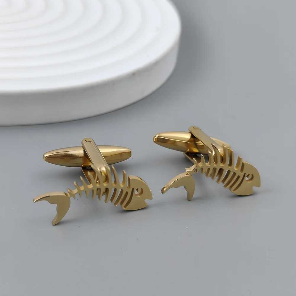 Creative Fish Bone Hollow Cufflinks Silver Gold-Plated French Shirt Cuffs Black Cufflinks for Suit Accessories Gifts for Men W250606