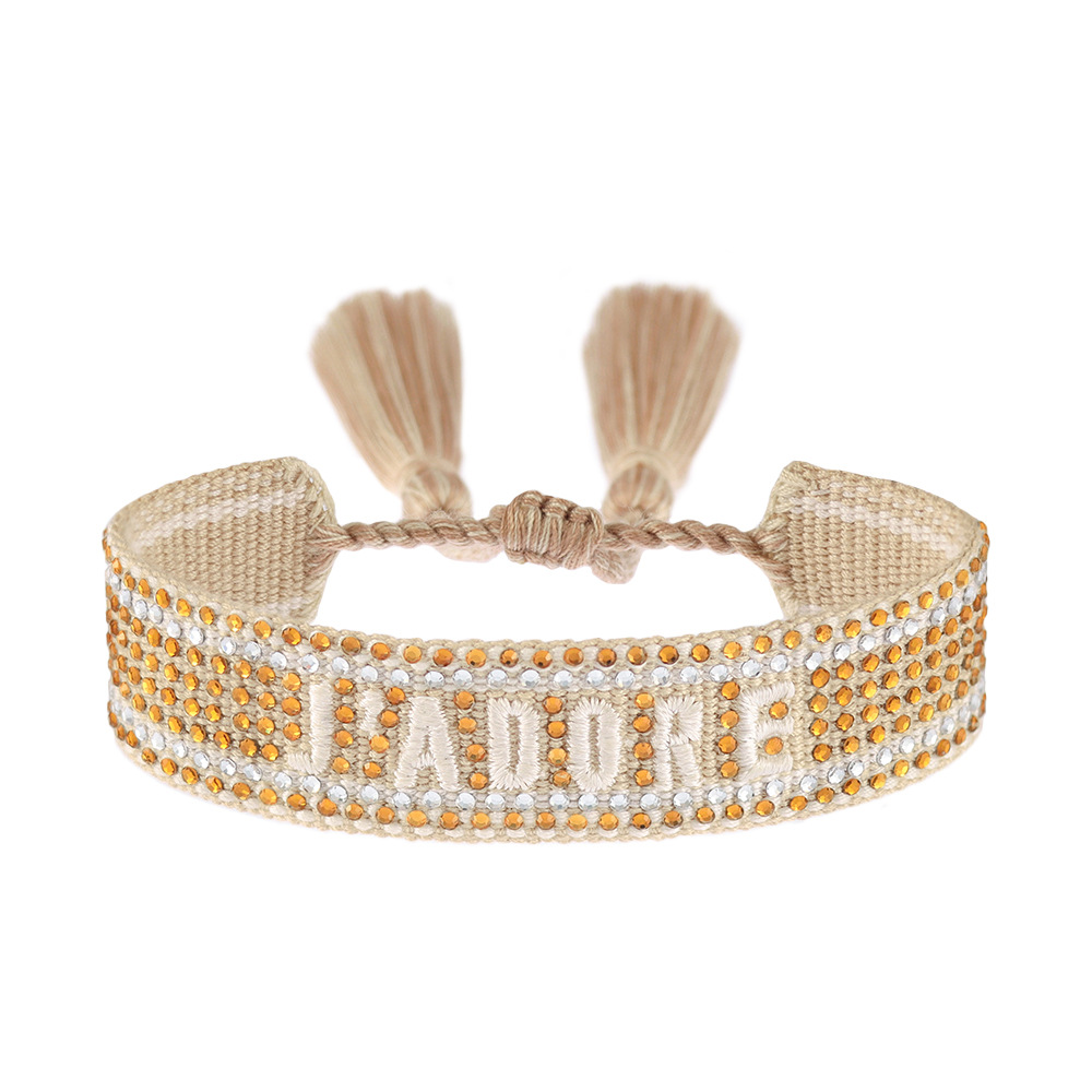 Colorful Diamond Embroidered Braided Bracelet Women Rhinestone Letter Fringe Wristband Jewelry