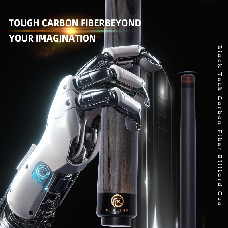 OKHEALING Play Pool Cue Black Technology Carbon Fiber Shaft 12.4mm Pigskin Tip 58in Radial Joint 8-teeth Professional Billiard Cue 1/2 Pool Game Cue S