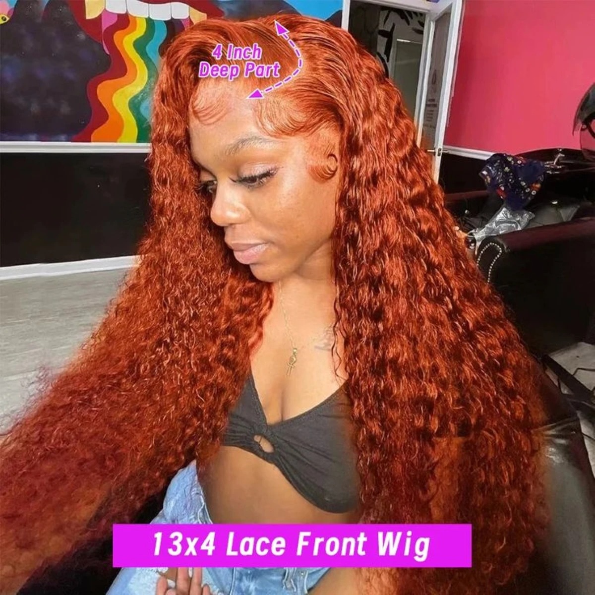 34 Inch Curly 13x6 Lace Front Human Hair Wig Ginger Orange Brazilian Wigs Pre Plucked and Transparent Lace Synthetic