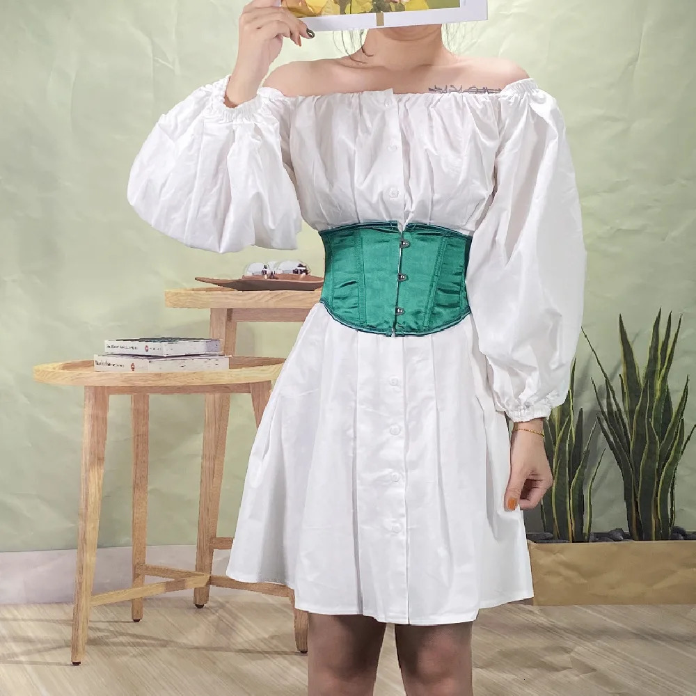 Women Short Abdomen Corset Crops Slimming Waist Trainer Lace Up Tight Tops Outwear For Dresses With Bones 16cm Height 3 Button 250605