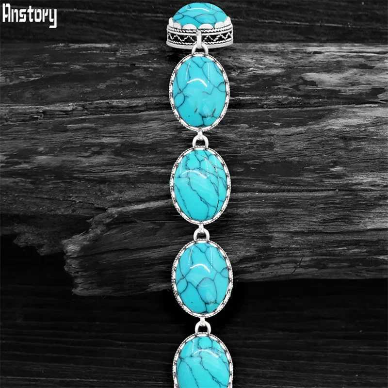 5 Colors Oval Synthetic Turquoise Bracelets For Women Flower Bead Antique Silver Plated Fashion Jewelry TB291 W250606