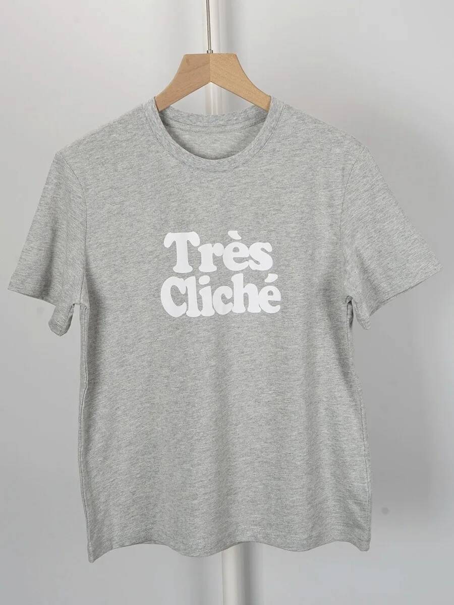 French Letters Printed T-Shirt Round Neck Short Sleeve All-Match Chic Tees Tops Summer Clothing 2024 New Casual Fashion T-Shirts