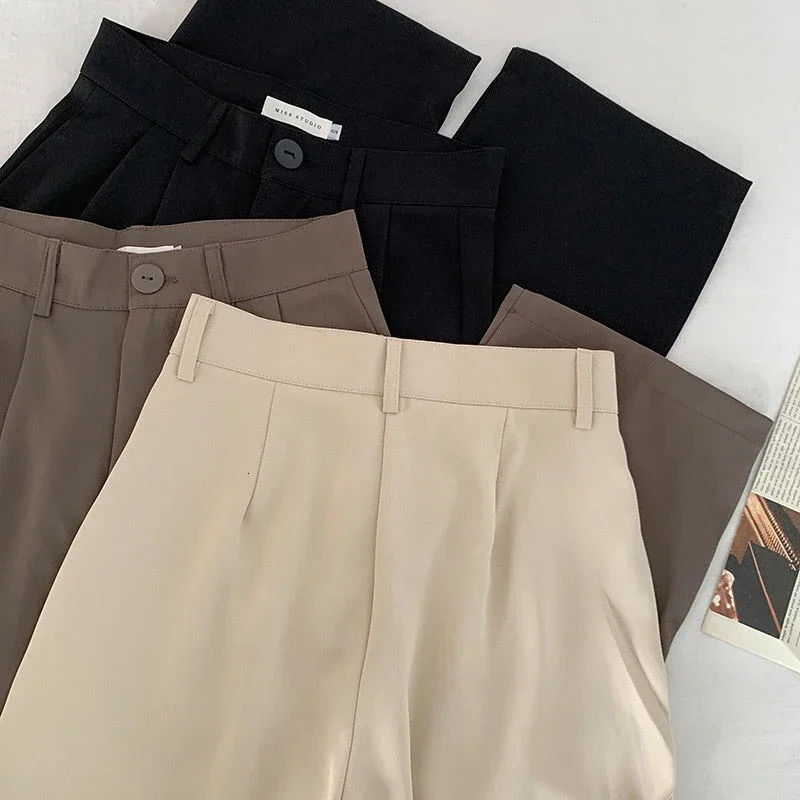 HELIAR Women Suit Pants High Waist Summer Straight Office Ladies Korean Fashion Trousers Casual Button Loose Female Pant 250605