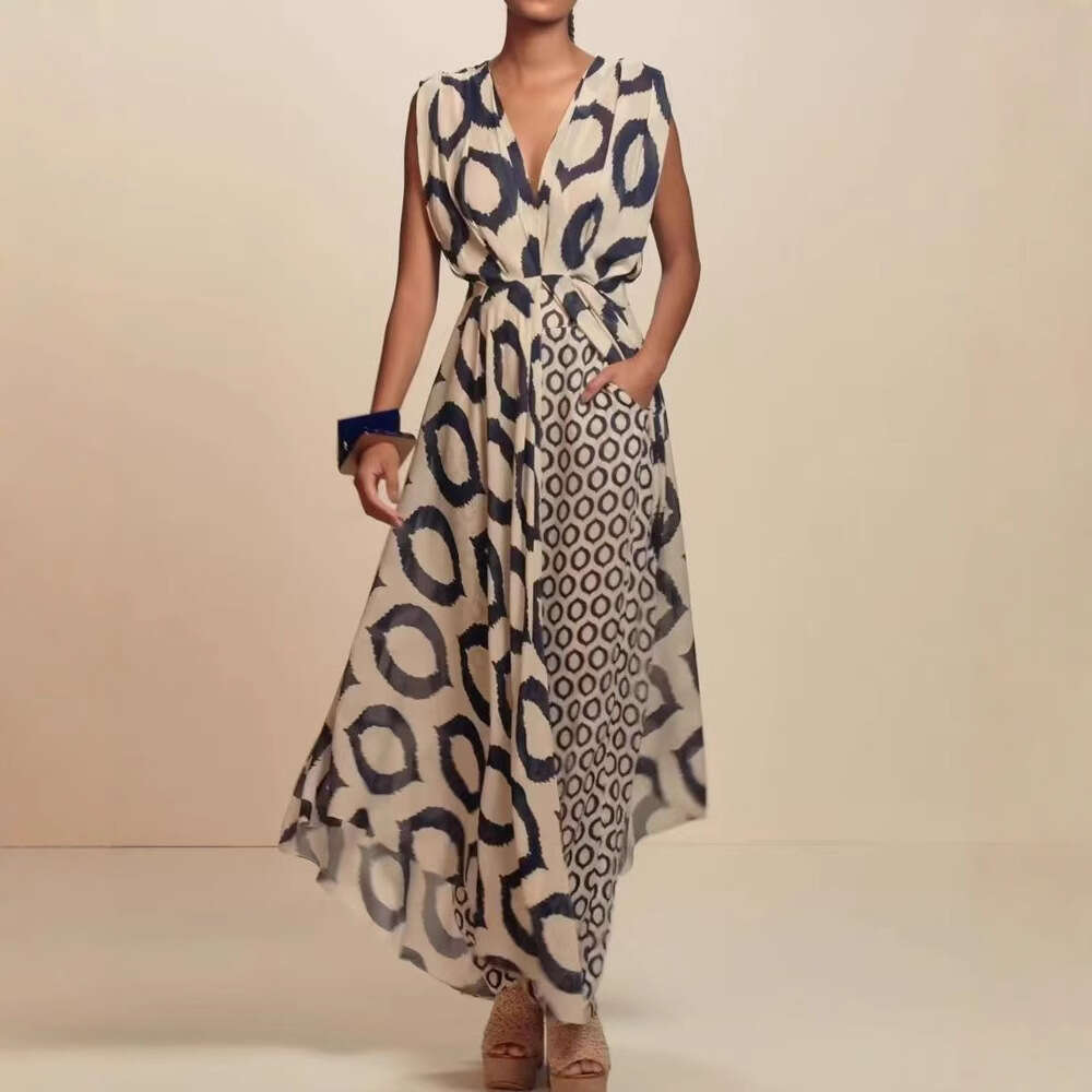 Women's Elegant Floral Print Sleeveless V-Neck Tie Top + Slim Fit Long Pants Set B5