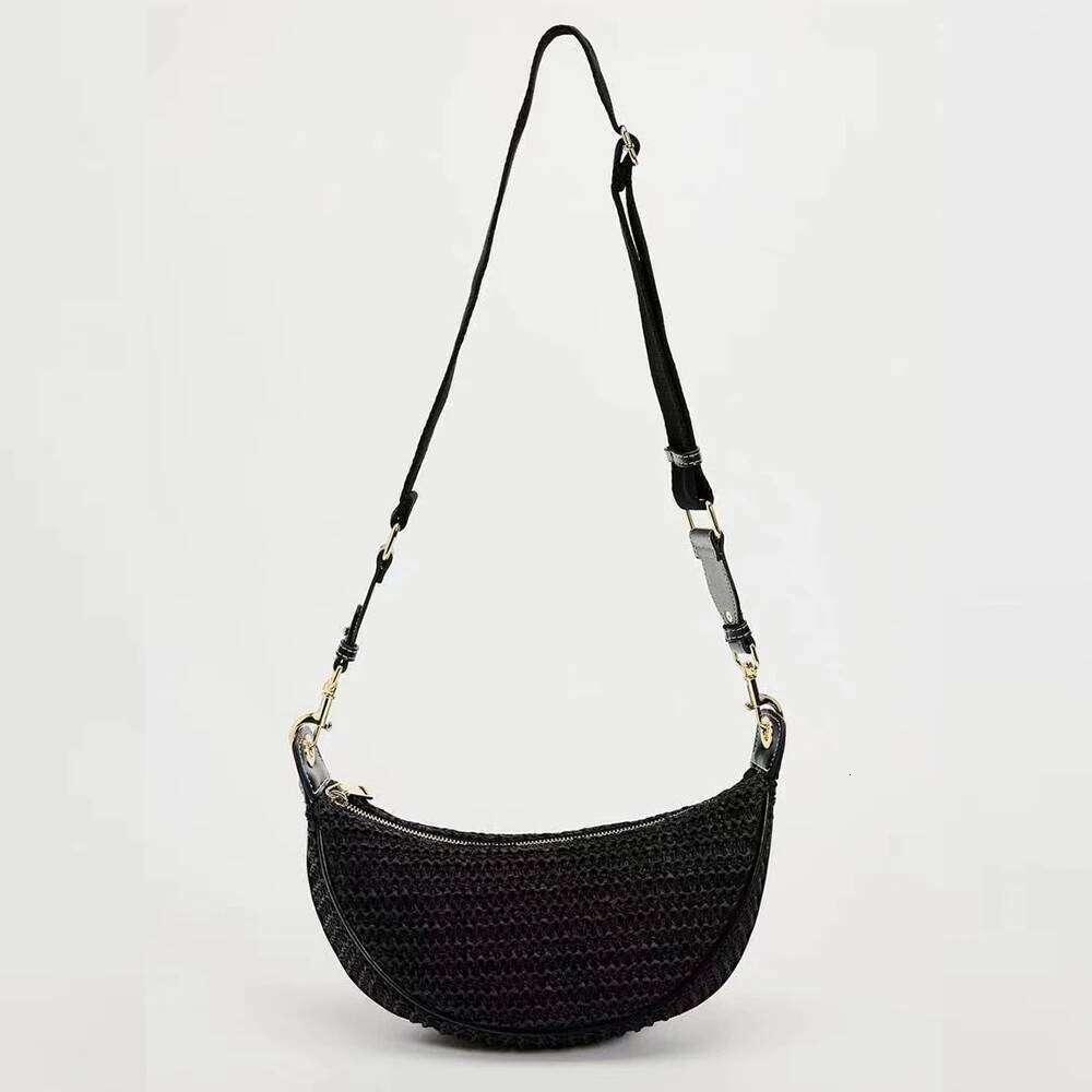 Fashion Woven Hobo Straw Bohemian Half Moon Travel Beach Bags For Women Handbags Designer Handmade Shoulder Crossbody Bag