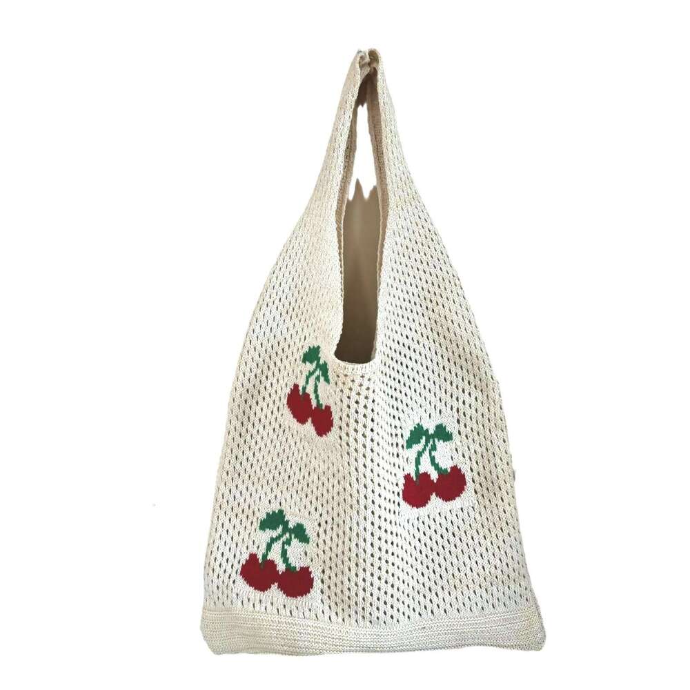 New INS Style Knitted Woven Large Capacity Tote Cherry Shoulder Bag B5