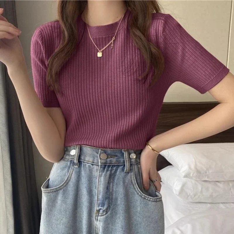 Blusas Mujer Blouses Top FemmeTop De Moda Verano Short Sleeve Knit Blouse Women Knitted Pullovers 2025 250530