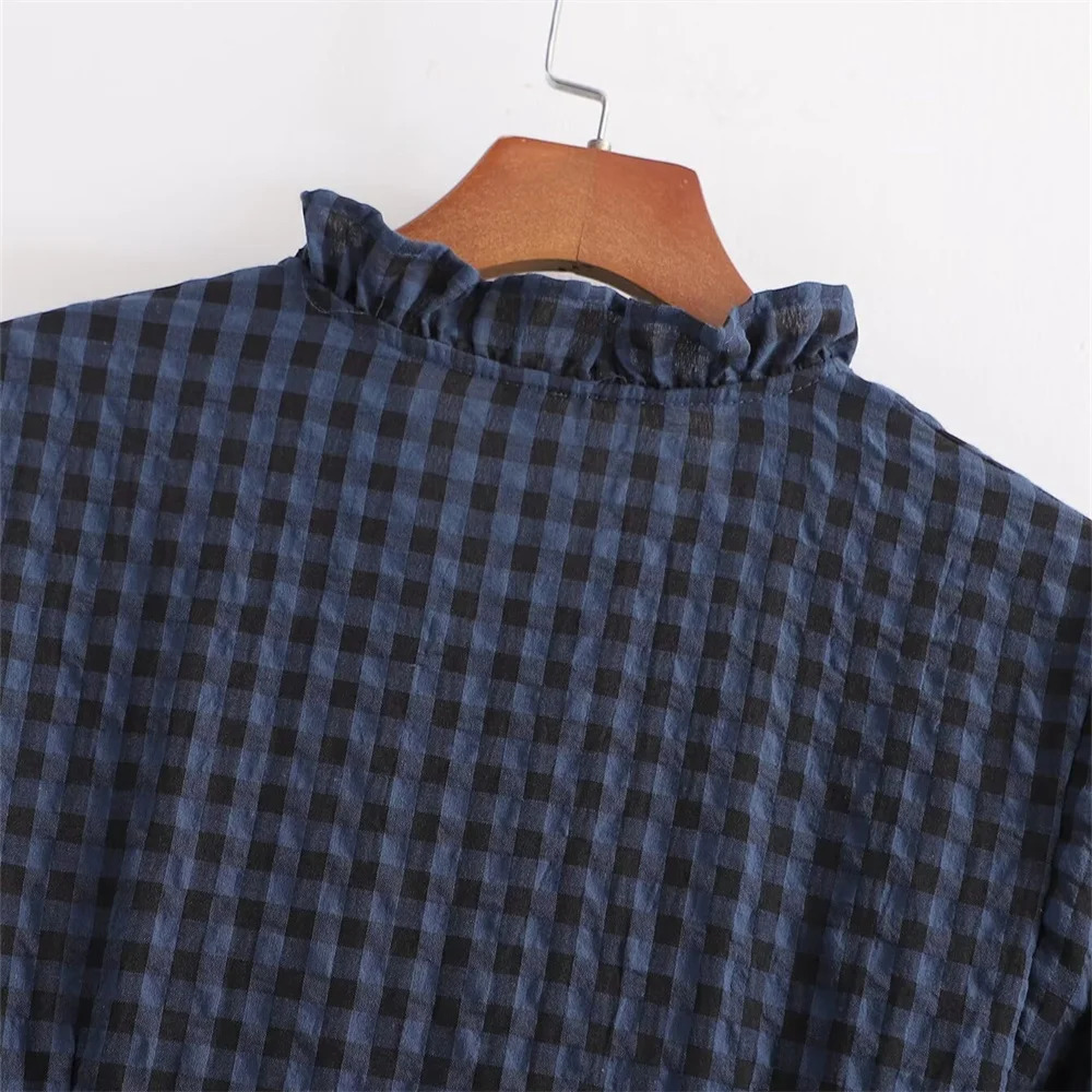 Zach Ailsa Spring Product Womens Casual Style Slim Fit Lace Collar Decoration Long Sleeve Plaid Jumpsuit 250603