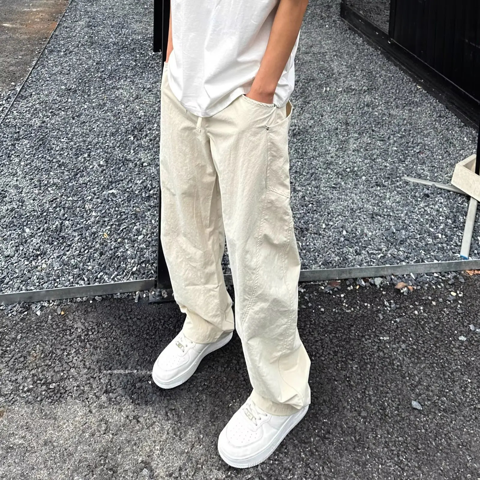 Fashion Scimitar Casual Pants for Mens Trendy and Versatile Solid Color Simple Loose Wideleg Work Harem Fishing Man 250605Z