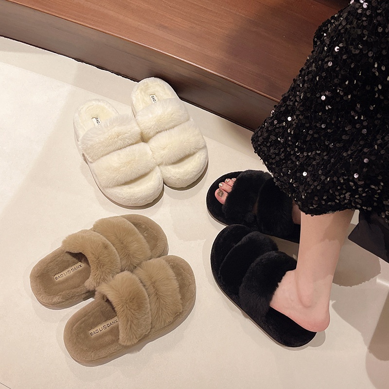 2025 free shipping autumn and winter new designer shoes, women's thick soled slippers for wearing outside, hairy slippers with flat bottom and ve