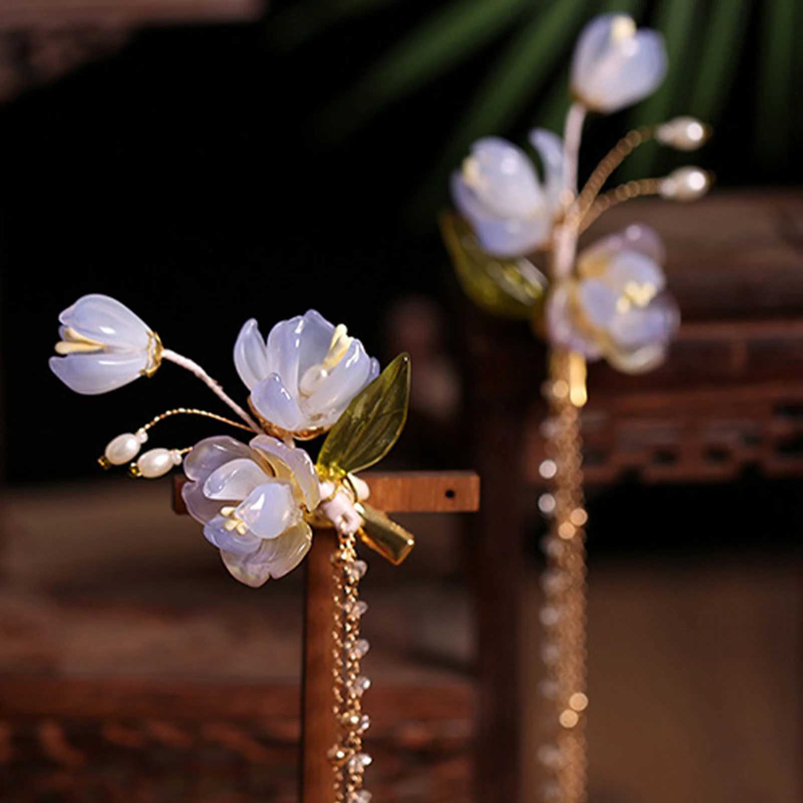 2pcs Pearl Tassel Hair Clip Purple Flower Hairpin Chinese Hanfu Hair Accessories Fairy Step Shaking Vintage Wedding Hair Jewelry Z250605