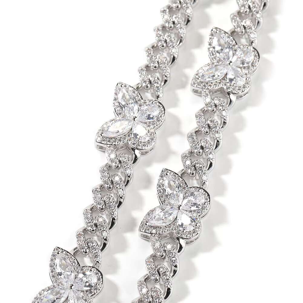 New wholesale bow tie 925 silver Cuban chain moissanite 9MM Cuban necklace ladies bracelet