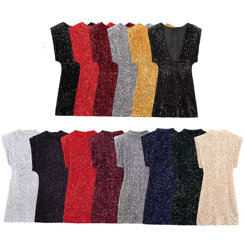 Women's Sequin Embellished Sleeveless Party With Padded Shoulders Mini Dress Y2k B5