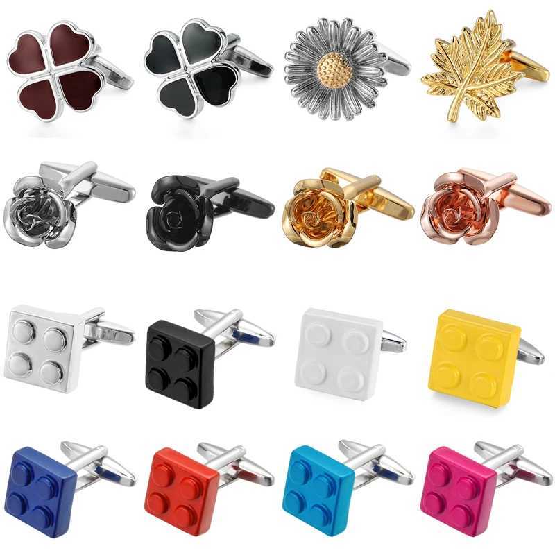Classic Mens French Shirt Cufflinks Colorful Love Rose Blocks Cuff Buttons Business Suit Accessories Jewelry Gifts W250606