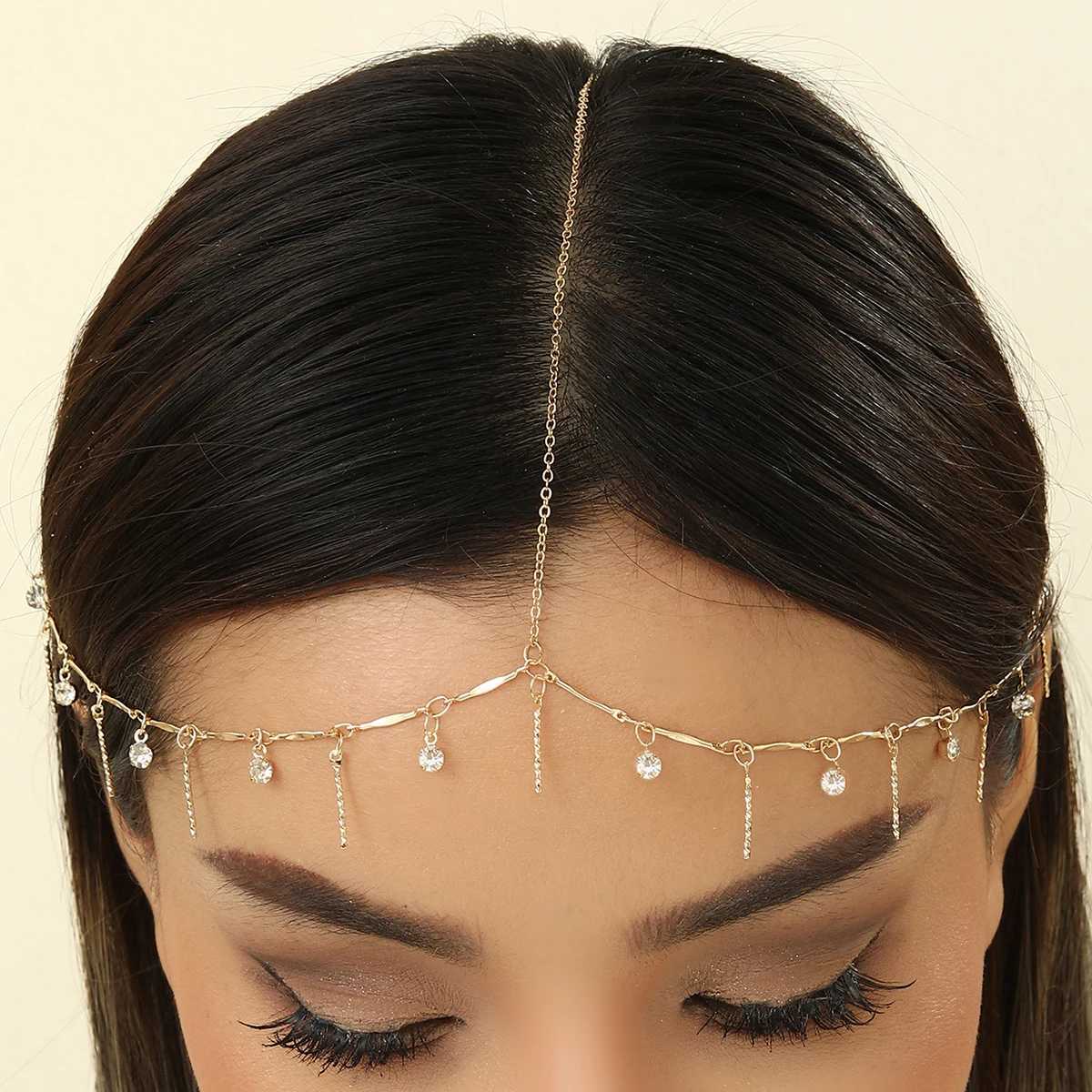 Boho Tassels Rhinestone Head Chain Headbands for Women Vintage Fashion Wedding Accessories Forehead Chain Indian Hair Jewelry Z250605