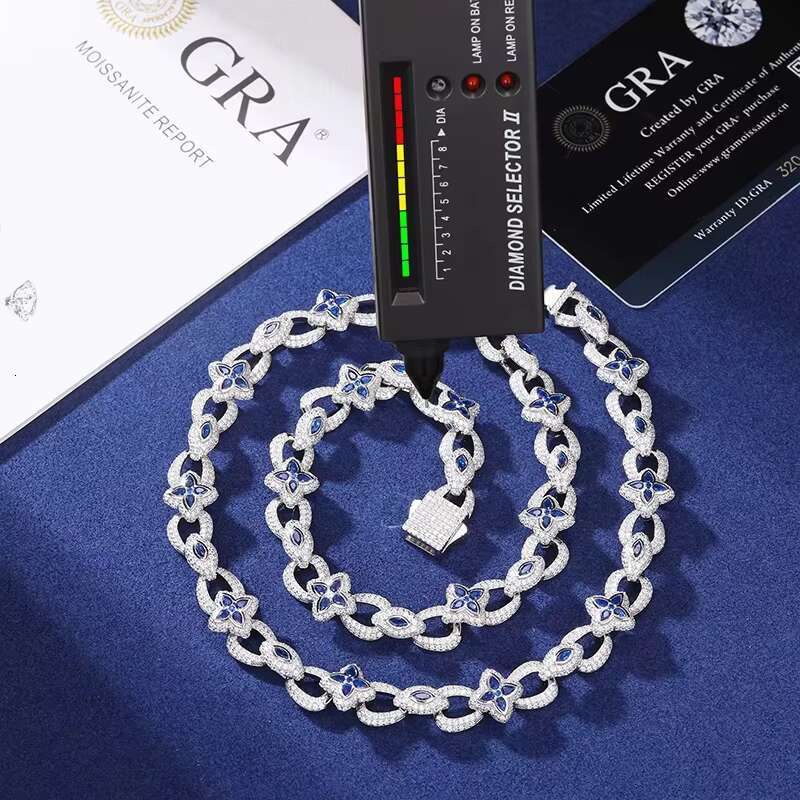 S925 New Iced Out Flower Eye Chain Bracelet For Men With Blue Cubic Zircon Luxury Hip Hop Rapper Sterling Silver Jewelry Gift