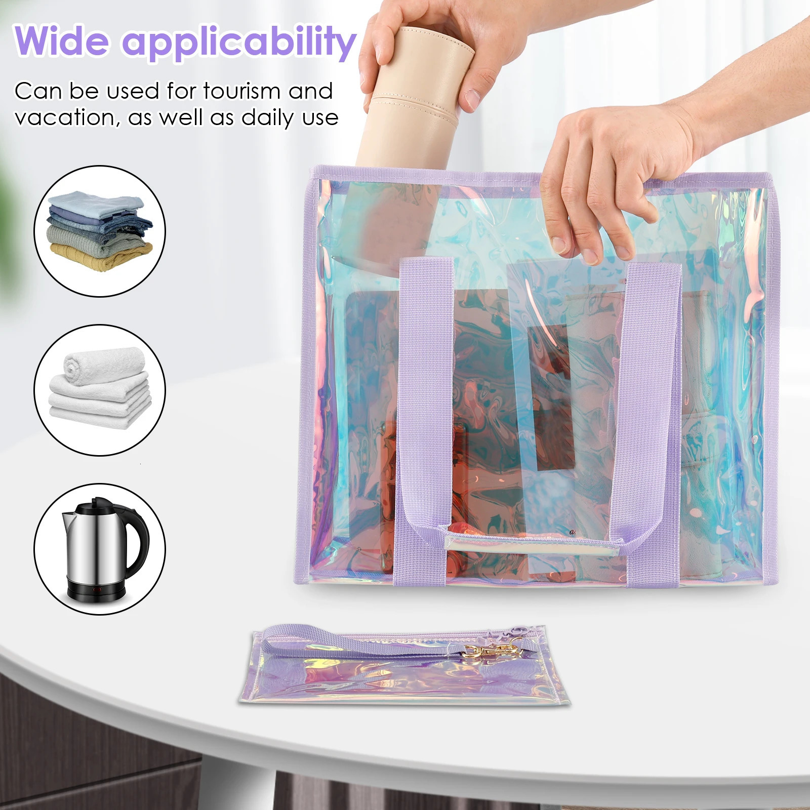 Waterproof Beach Tote Bag with Small Phone Pouch Large Capacity Female Travel Shopping Bags for Vacation Traveling Daily Use 250605