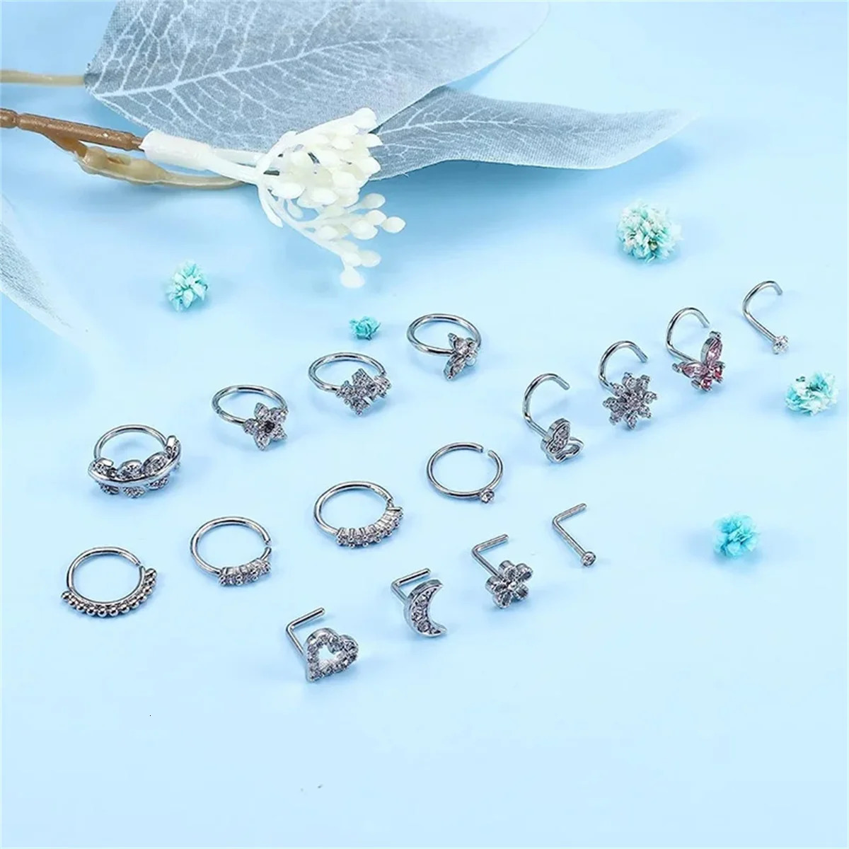 16 Pcs 20G 316 Stainless Steel Hypoallergenic Nose Studs Set 250605