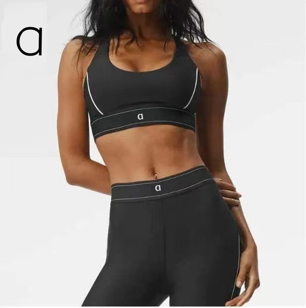 A010 Women Gym Leggings Adjustable Shoulder Strap Yoga Bra Outdoor Sport Elastic Waist Training Yoga Pants Women Activewear Set Fitness Yoga Suit