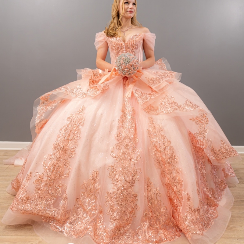 Pink Shiny Off The Shoulder Ball Gown Quinceanera Dresses Appliques Lace Beading Tull Sweet 16 Dress vestidos 15 de anos