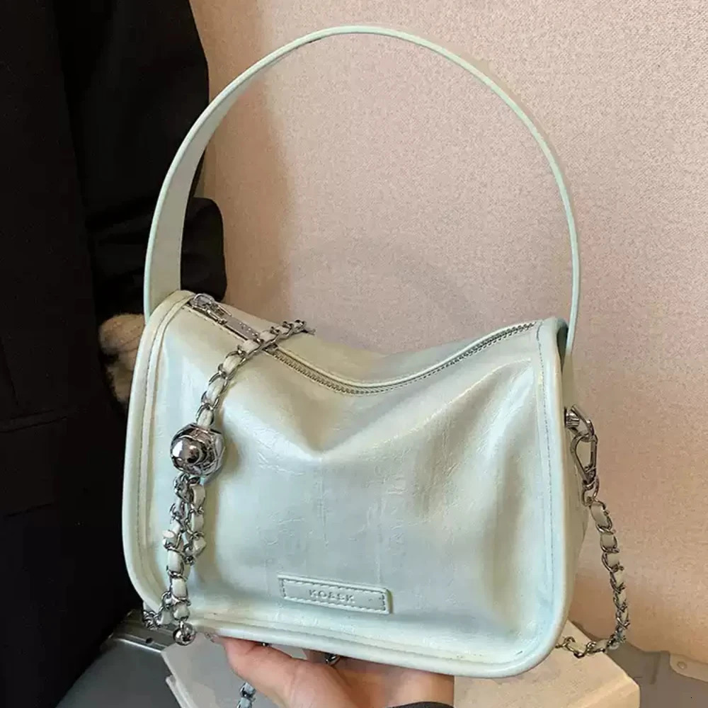 Women Glossy PU Soft Crossbody Bag Fashion Solid Color Hand-Held Versatile Packs Commute All-Match One Shoulder Bags 250605