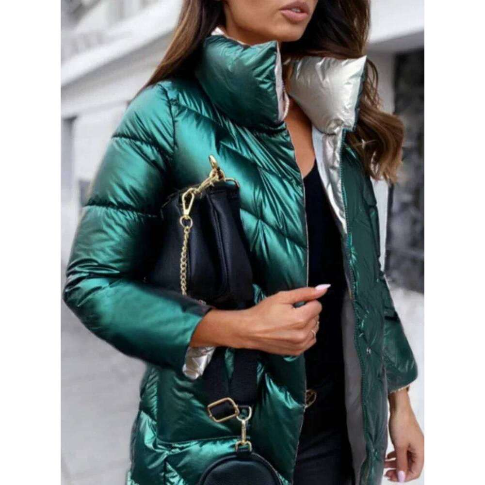 Light-reflecting Jacket Women Winter Warm Bread Parka Short Padded Casual Thick Stand-callor Oversized Cotton Coat Femme Parkas