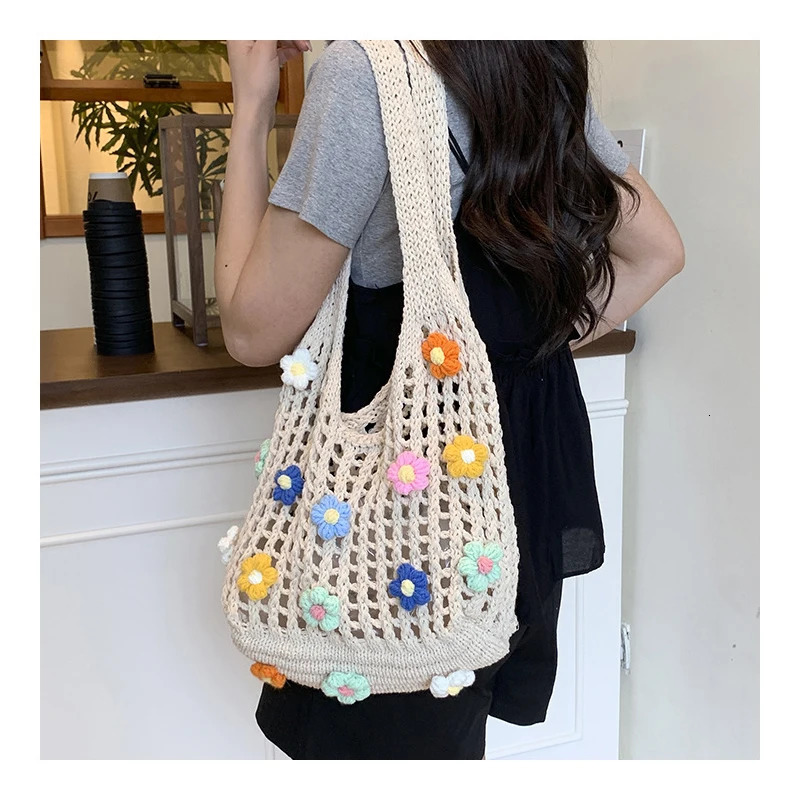 Ins Handbag Knitted Loose Wool Bag Singleshoulder Simple and Lightweight Woven Beach Bag 250605