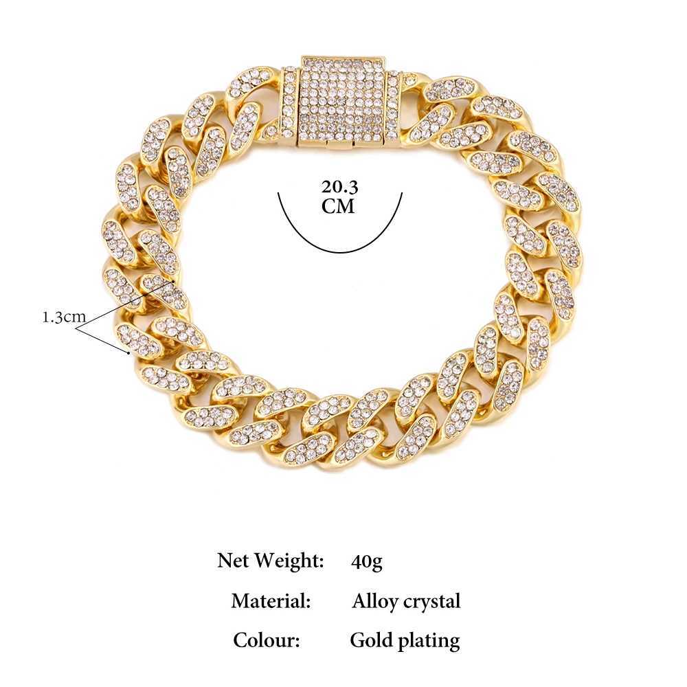 Iced Out Hip Hop Cuban Link Chain Bracelets for Men Women High-Quality Bling AAAA+Rhinestone Paved Miami Bracelets Mens Jewelry W250606