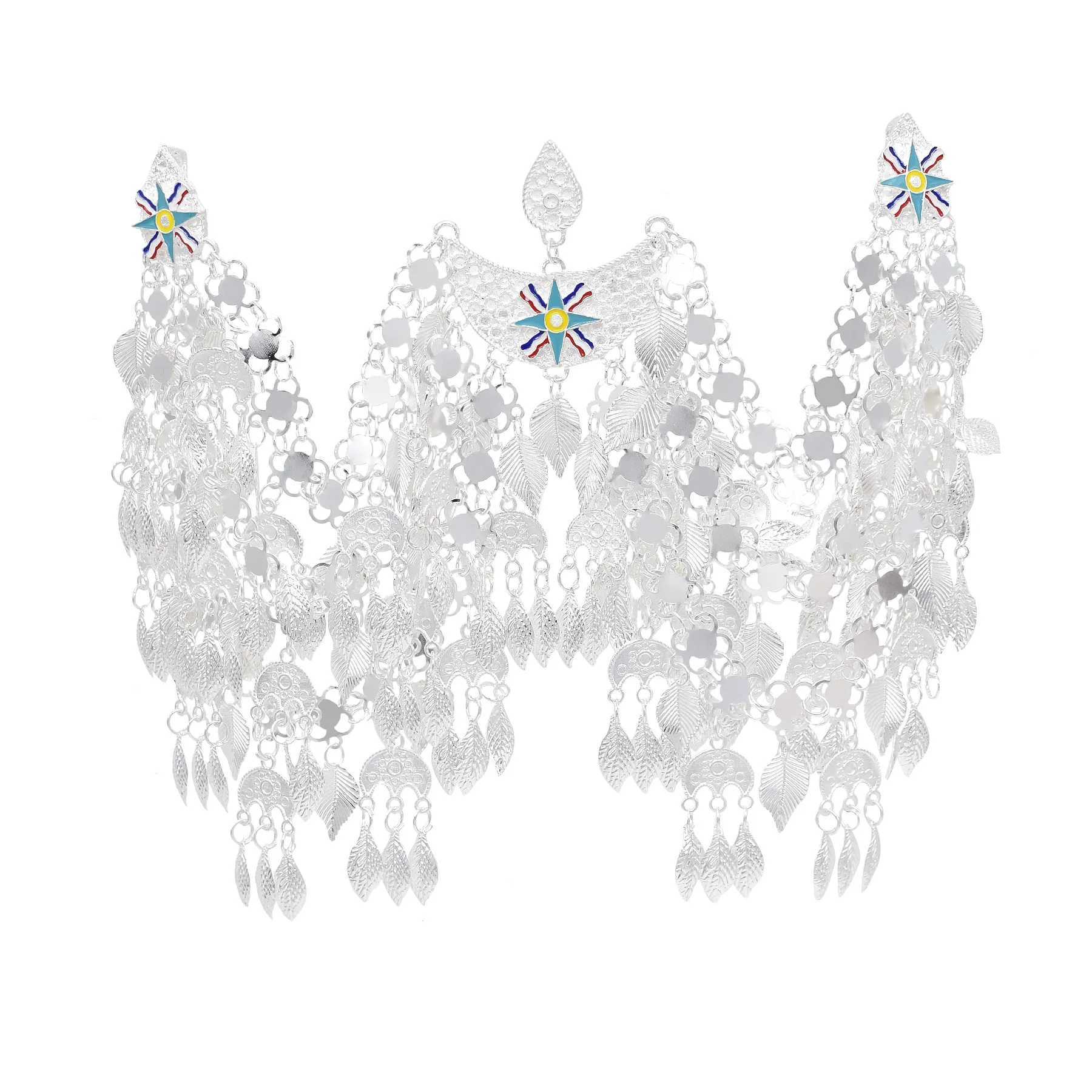 Assyrian style Flag Leaves Tassel Women Hair Jewelry Ethnic Travel Statement Hairband maang tikka headband. Z250605