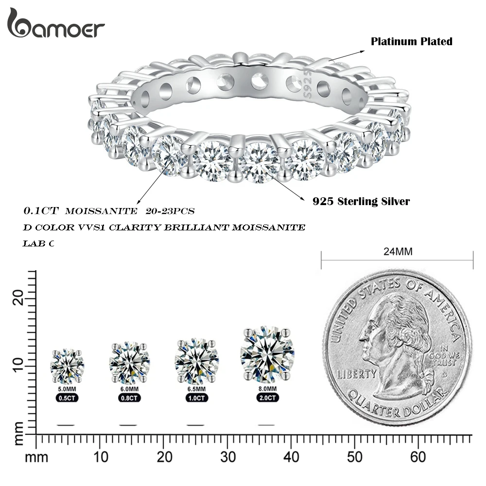 BAMOER Diamond Moissanite Ring Full Eternity Band for Women 925 Sterling Silver Diamond Wedding Engagement Ring Gift MSR020