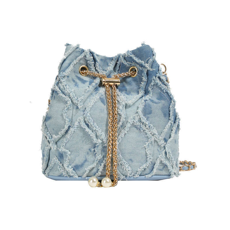 Denim Fabric Summer 2024 New Korean Fashion Patchwork Single Shoulder Internet Celebrity Women's Crossbody Bucket Bag