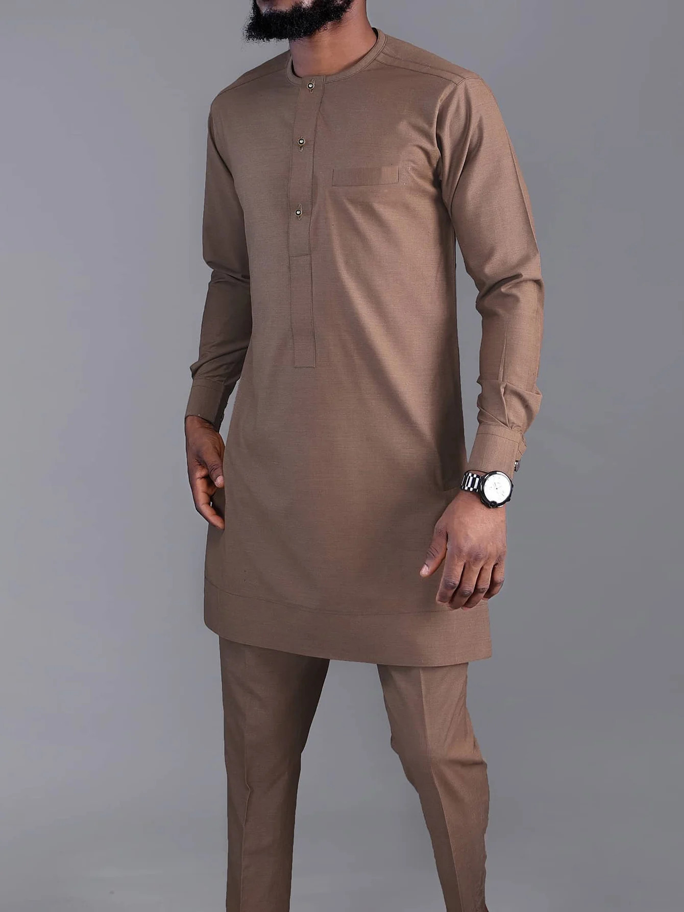 Kaftan Mens Suit African Ethnic Style Long Sleeve Solid Color Casual Suit Mens Traditional Clothing 2-piece Suit 250603