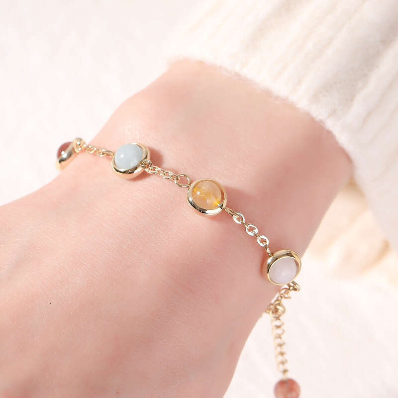 Crystal for Women Korean Style Sweet Forest Series Colorful Lucky Ins Exquisite Rainbow Candy Beads Bracelet