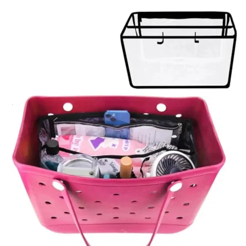 EVA Rubber Waterproof Shopping Basket Beach Pool Transparent Insert Jelly Tote Bag Waterresistant divided inner pocket 250605
