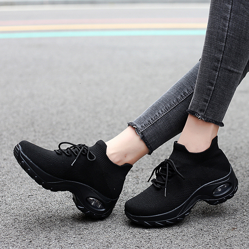 Autumn New Slip On All Black Women S Air Cushion Shock Casual Shoes Absorption Sports Casual Black Work Shoes Ddmysaturn