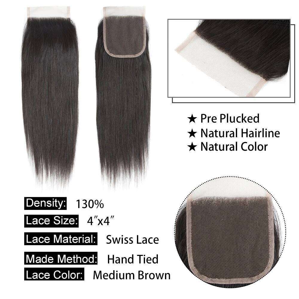 Amanda Double Drawn Bundles 4x4" Unprocessed Virgin Human Straight Peruvian Hair Bundle with Closure