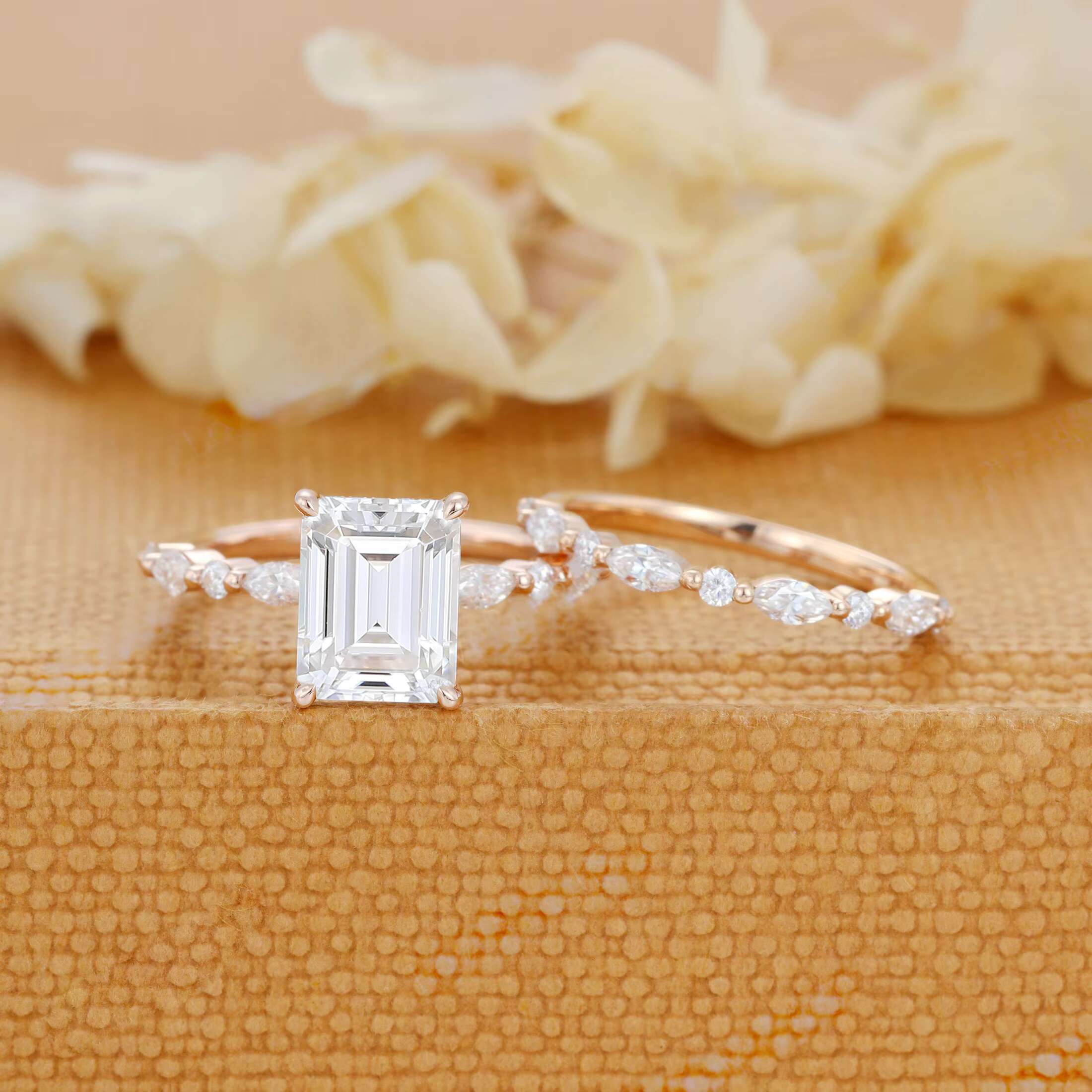 Luxurious Pair of 10/14k Pure Gold Rings Featuring Sparkling Lab Created Emerald Stones Ideal Romantic Gift Idea