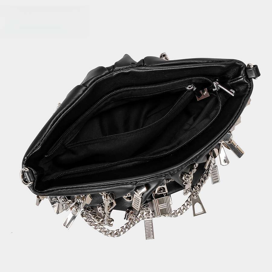 Punk Style Personality Hot Girl Black Wrinkled Cloud Dumpling PU Shoulder Crossbody Chain Bag for Women - view 5