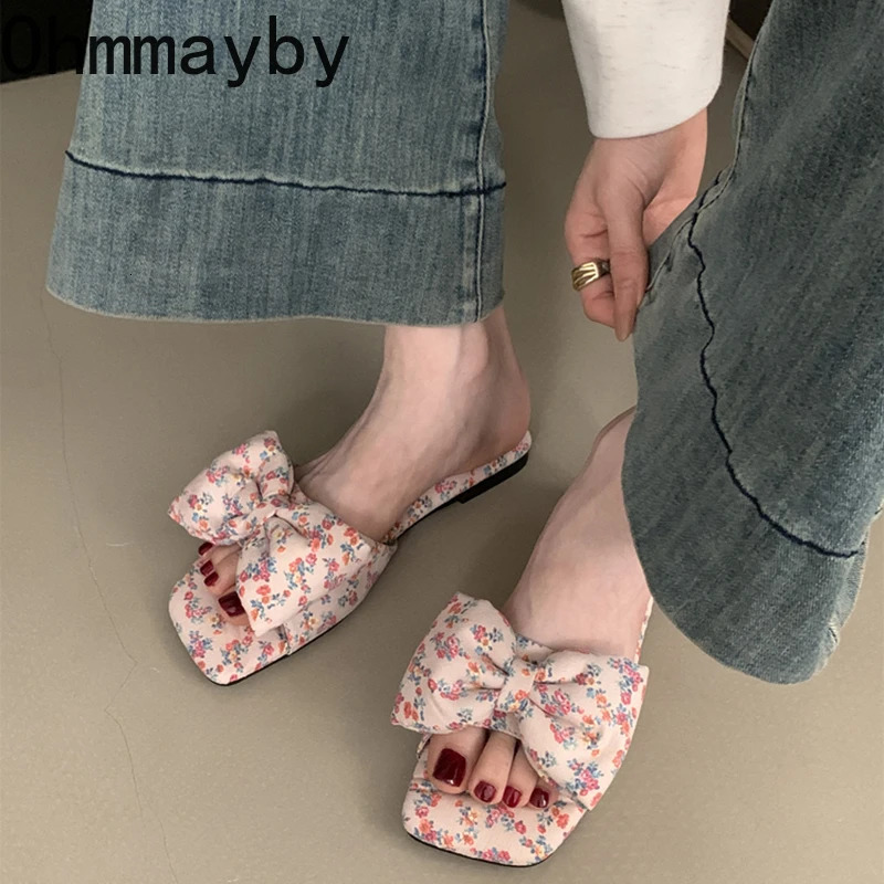 Summer Women Causal Open Toe Flats Slippers Comfort Outdoor Butterfly-knot Slides Ladies Dress Beach Vacation Flip Flop 250605