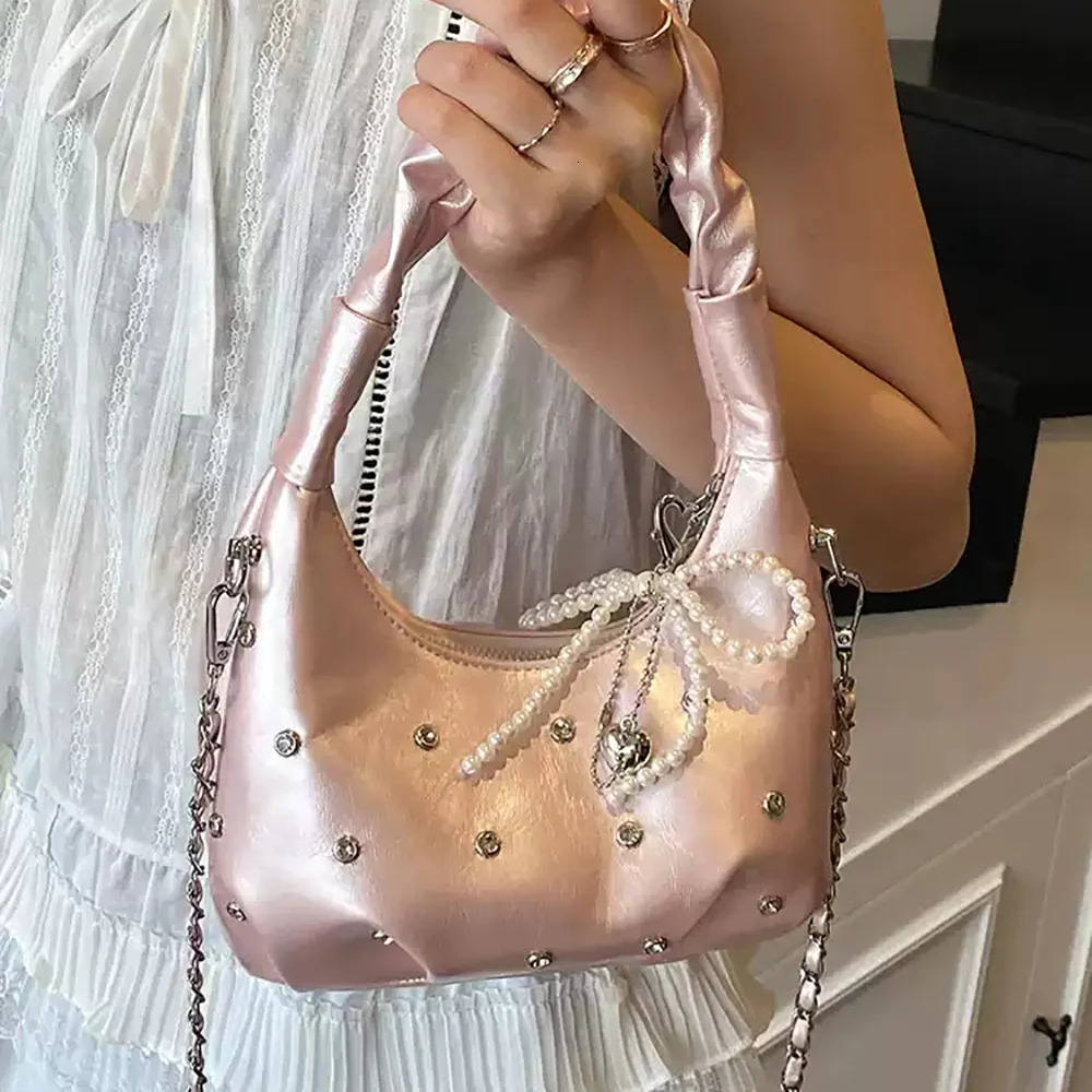 Delicate Diamonds Chain Crossbody Bag for Women Korean Spring Summer Fashion Handbags Versatile All-Match One Shoulder Bags 250605