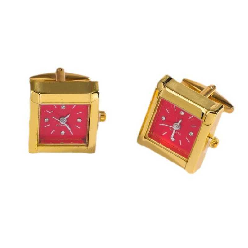 Luxury Square Gold Color Clock Cufflinks High-end French Business Cuff Link Mens Shirt Wedding Jewelry Accessories W250606