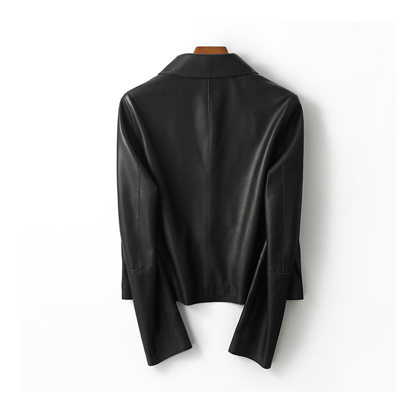 Loose black leather jacket, women's high-end retro casual motorcycle suit, leather jacket