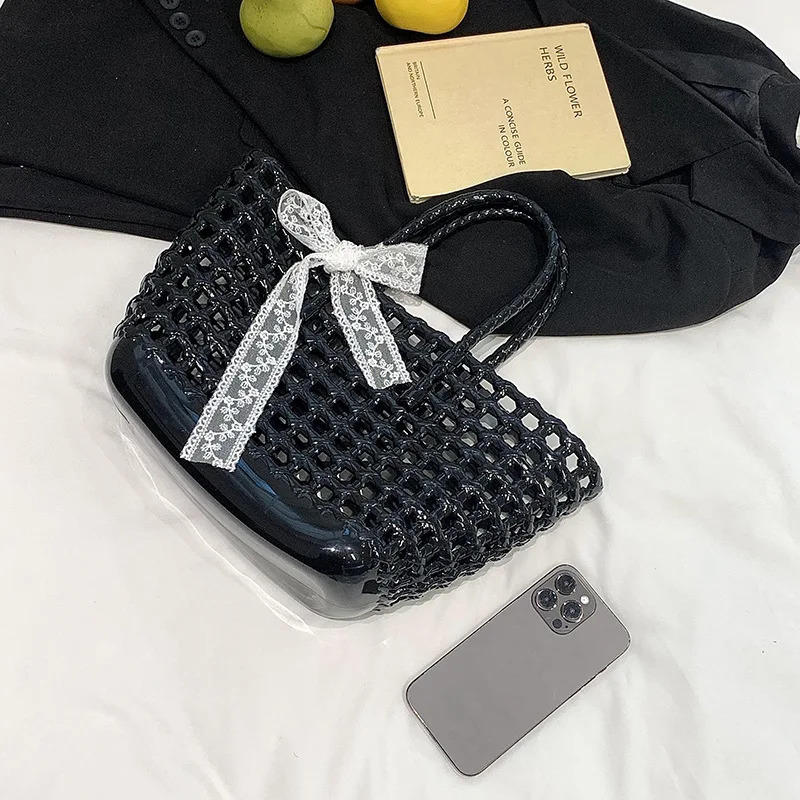 Womens PVC Candy Color Woven Handbag Causal Tote Bags Fashion Large Capacity Vegetable Basket Bag Plastic Handle Beach Bag 250605