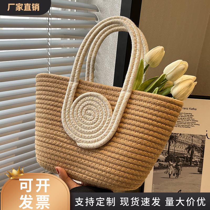 Top quality Brand High Quality New Style Cotton Rope Woven for Women Style New Large Capacity Fashionable Tote Bag Versatile New Free Delivery Designe